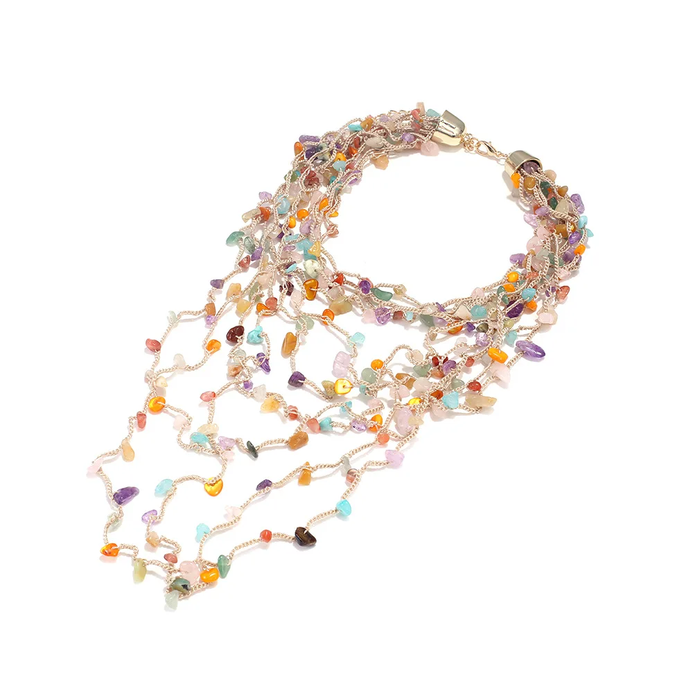 Neuheiten: Handgefertigte Bunte Kies-Wasserfall-Quasten-Choker-Halskette für Frauen, Boho Sommer Strand Party Schmuck Accessoires – Detail 5