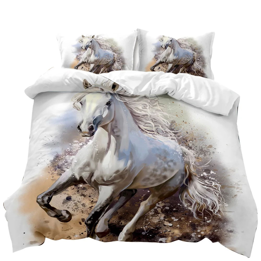 

Horse Duvet Cover Set 3D Steed Print Comforter Cover Wildlife Bedding Set Animal Quilt Cover Double Queen King Size