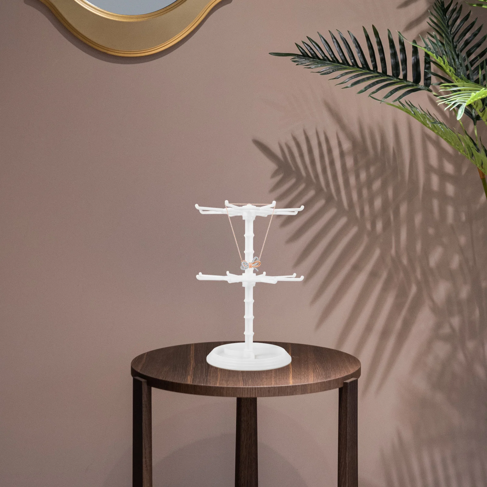 

2 Tier Rotating Jewelry Display Stand White Rack Organizer For Necklaces Bracelets Earrings Keys Storage Tower Holder
