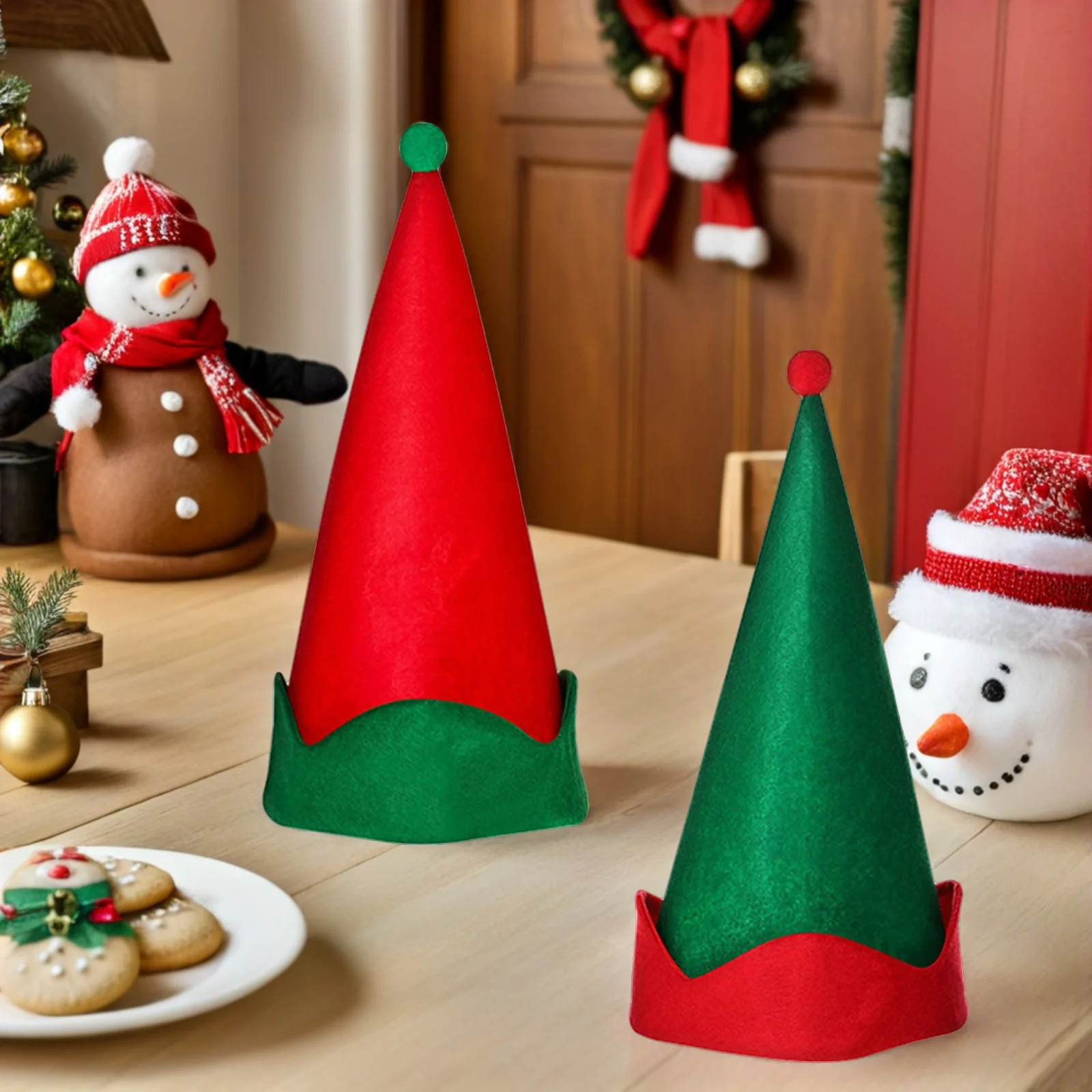 

4Pcs Christmas Elf Hat Felt Cone Cap for Adults Holiday Party Hats Festive Costume Accessories Gnome Dwarf Dress Up Fun