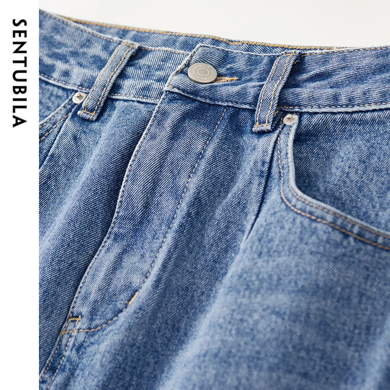 SENTUBILA 100% التنانير القطنية للنساء 2025 ربيع الموضة الأزرق غسلها الدنيم عالية الخصر شق هيم تنورة طويلة أنيقة النساء W51Q57899