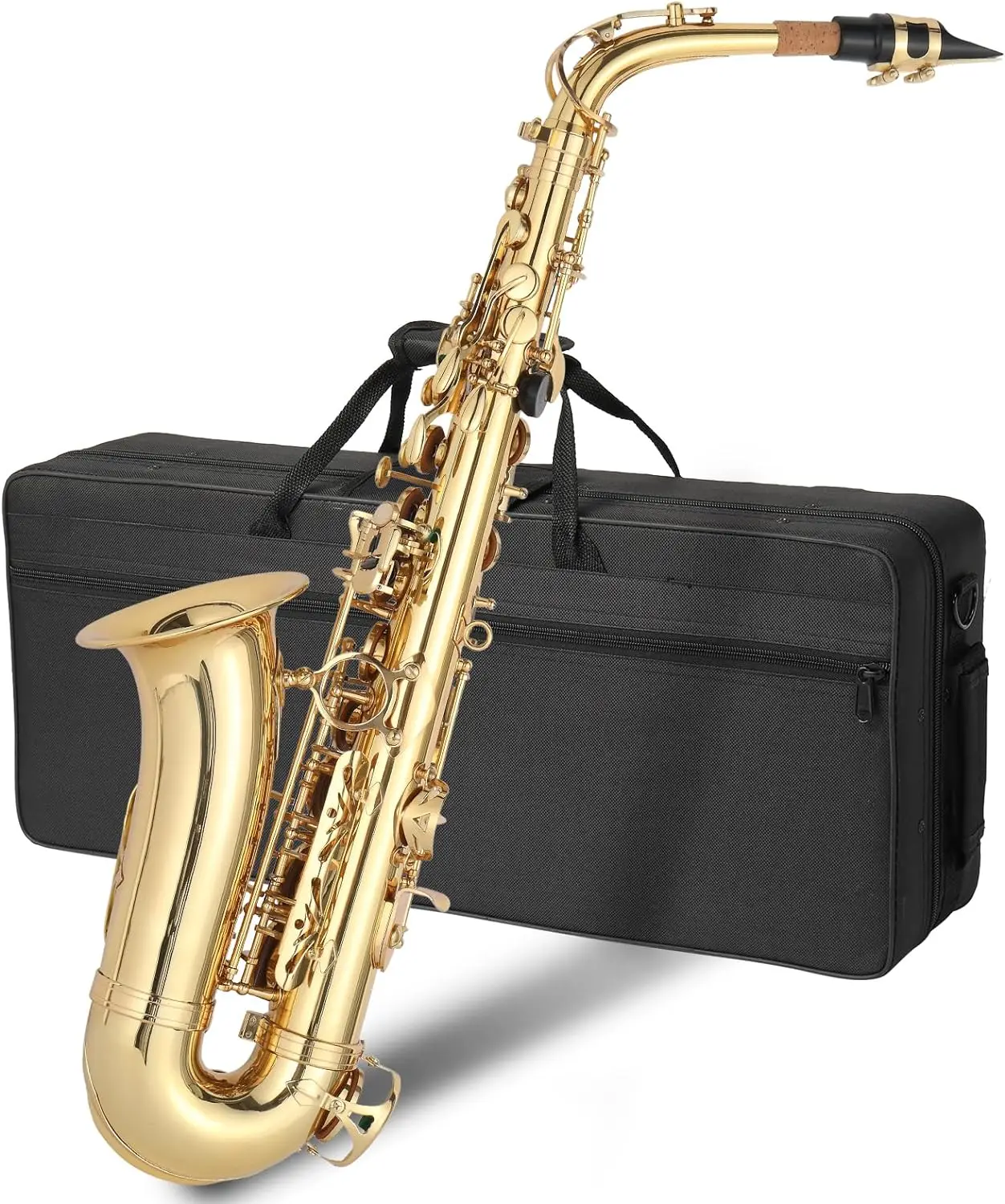 kolnes Alto Saxophone Brass Lacquered Gold E Flat Sax Woodwind Instrument with Cleaning Brush Case Strap Gloves Accessories