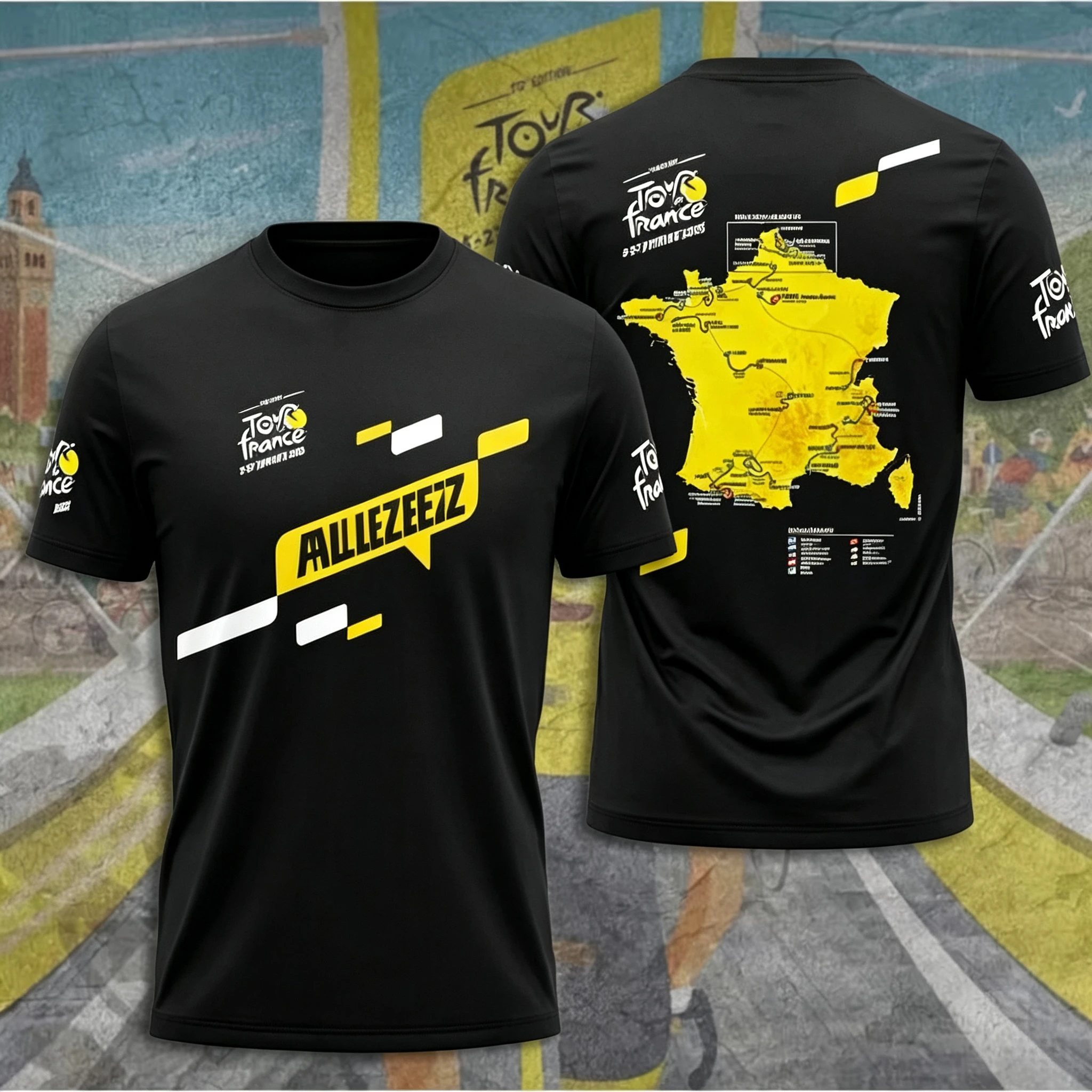 Tour de France Cycling T Shirt Men Double Sided Print France Map Bicycle Rider Graphic Tee Short Sleeve Casual Sports T-shirt
