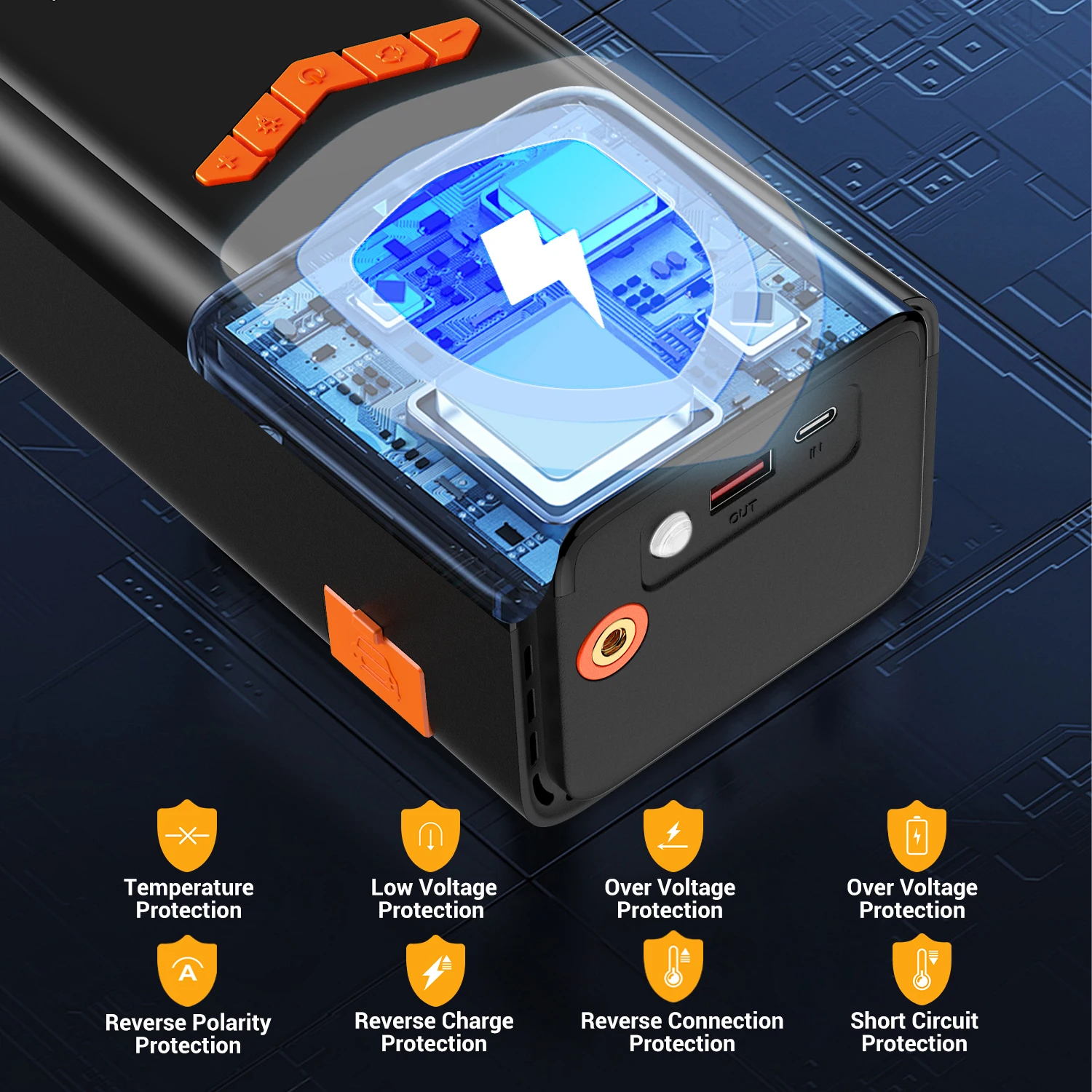 Auto-Starthilfe Powerbank mit Luftkompressor Tragbarer Booster Jumper Box Batterieladegerät Auto-Elektronikzubehör – Detail 7