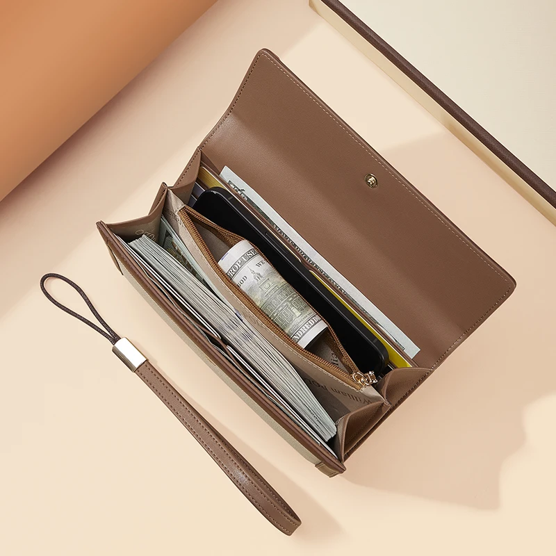 Dompet panjang kasual wanita, tas genggam modis, tas ponsel multifungsi, tas kartu