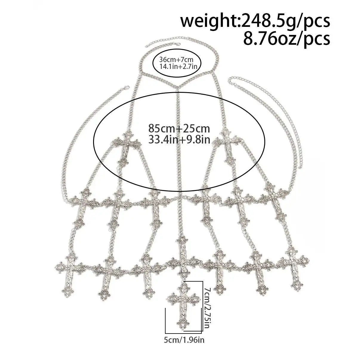 Sexy Silver Color Jesus Cross Chest Bra Chain Necklace for Women Goth Rave Festival Halloween Party Body Jewelry Gift