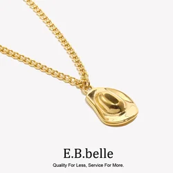E.B.belle Cowboy CowGirl Hat Pendant Necklace For Women Tarnish Free 18K Gold Plated Gift 316L Stainless Steel Jewelry Gift