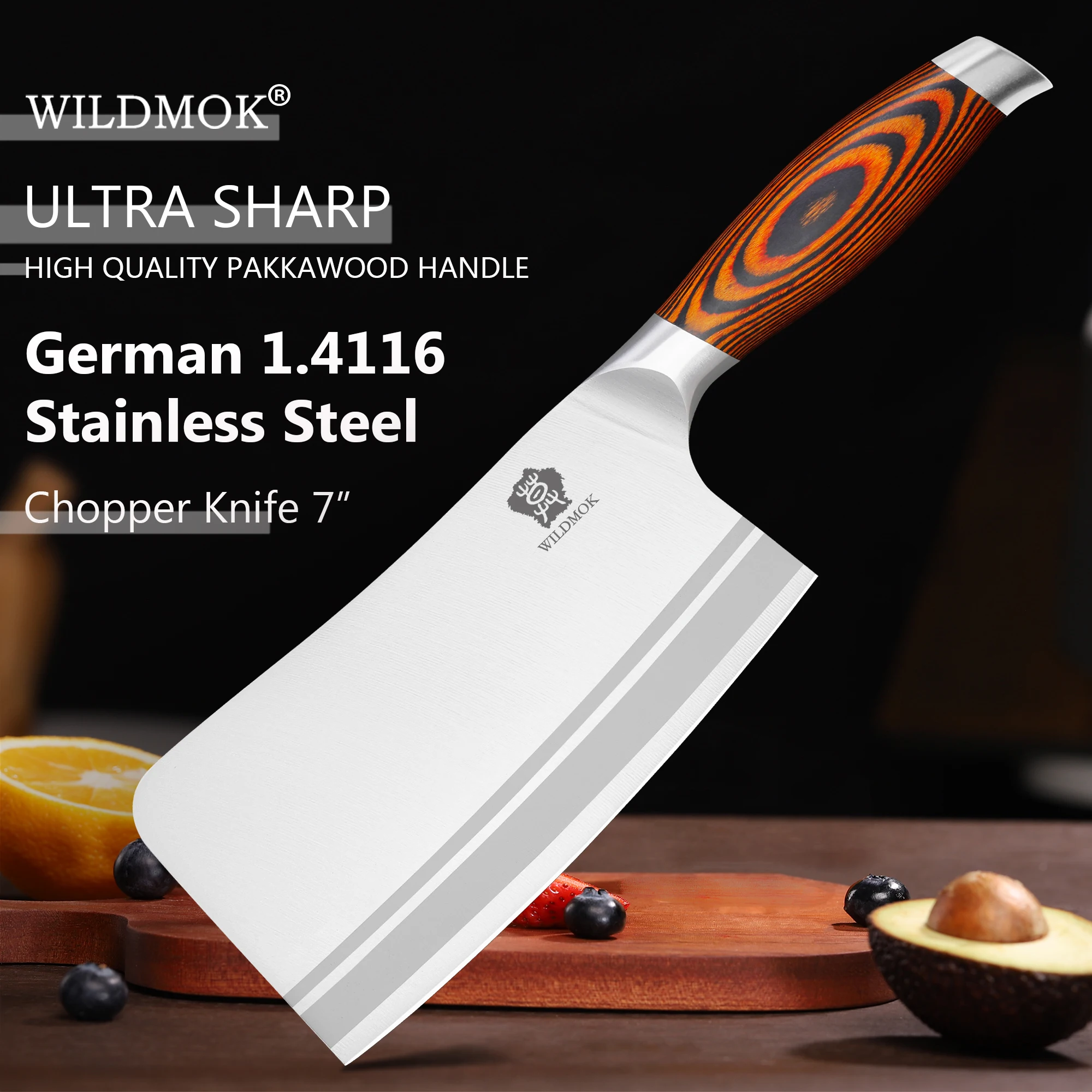 

WILDMOK Heavy Duty High Quality German Stainless Steel 7 Inch Bone Chopper Butcher Knife Multipurpose Use for Home and Kitchen
