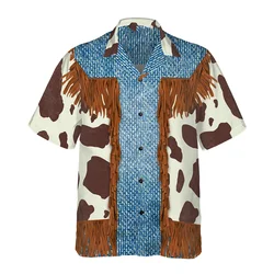 Retro Cowboy Printed Shirts Casual 3D Denim Pattern Men's Clothing Hawaiian Beach Short Sleeved Shirt Outdoor Casual Men's Top