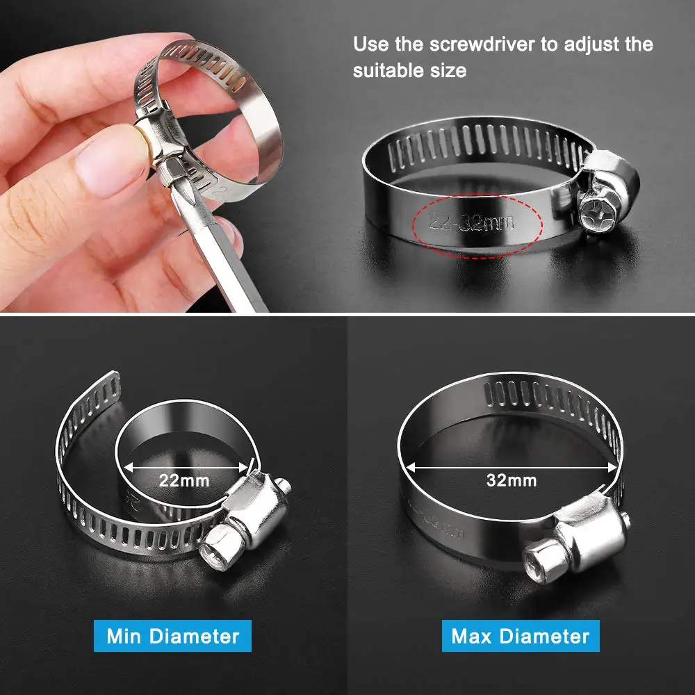 1pcs 8mm-700mm Stainless Steel Adjustable Drive Hose Clamp Fuel Line Worm Size Clip Hoop Snap American Hose clamps Hot Sale