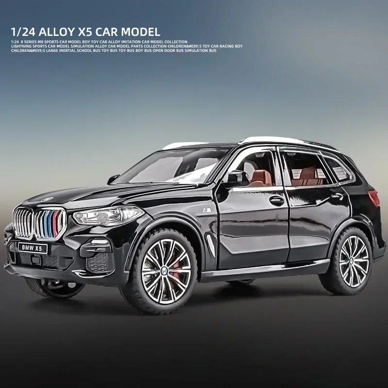 Modèle de voiture BMW X5 SUV en alliage moulé sous pression et véhicules jouets, son et lumière, jouets à dos nervuré, cadeaux pour enfants, 1:24