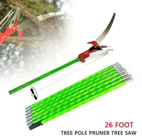 26 Feet Tree Pole Pruner, Manual Branches Trimmer With 8 Pcs Poles, Adjustable Length Branch Garden Tools, For Pruning Palms