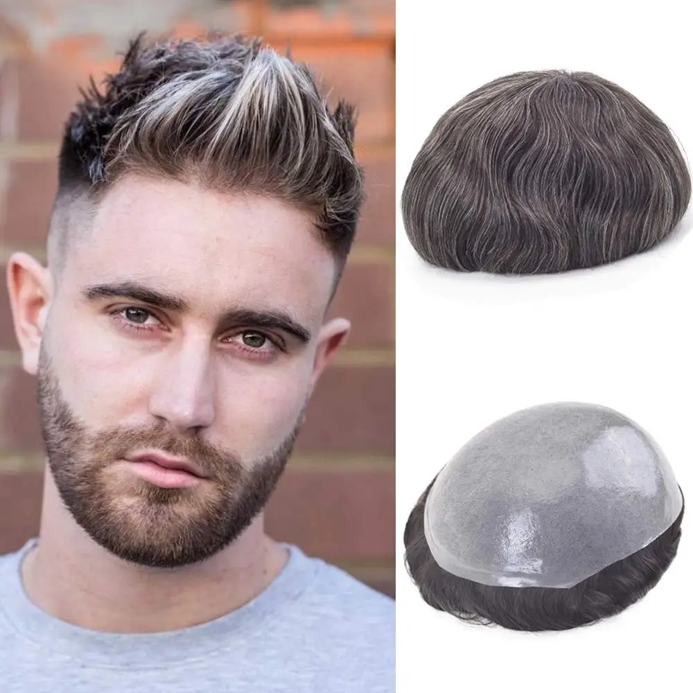 

Ultra Realistic Skin PU Base Men Toupee 100% Human Hair Waterproof Sweatproof Strong Hold For Active Men Daily Wear