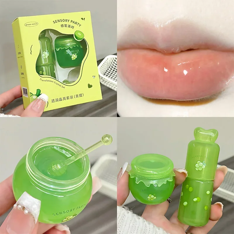 Juego de bálsamo labial hidratante, brillo de labios hidratante ligero de melocotón y arándanos, alivia la sequedad y elimina la piel muerta, calmante para los labios tiernos