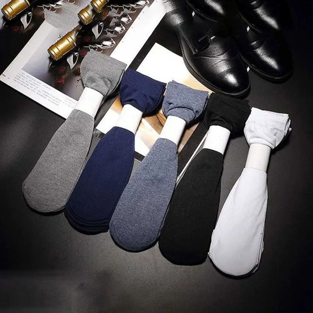 

10Pair Cool Men's Thin Ice Stocks New Solid Color Elastic Ice Silk Mid Stocks Viscose Summer Breathable Casual Socks