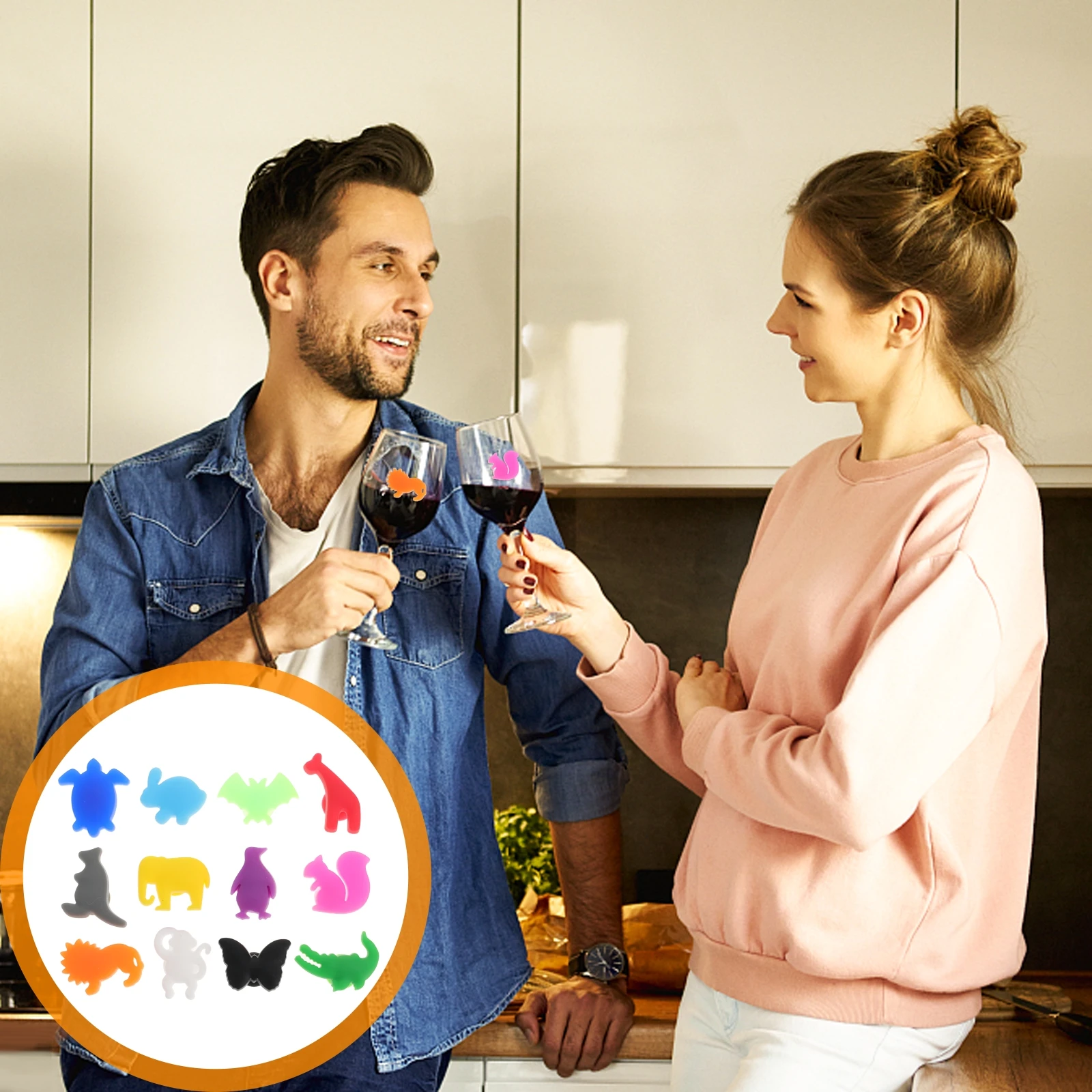 

12pcs Glass Markers Animal Shape Silicone Charms Drink Tags Party Decoration Creative Funny Beverages for Family