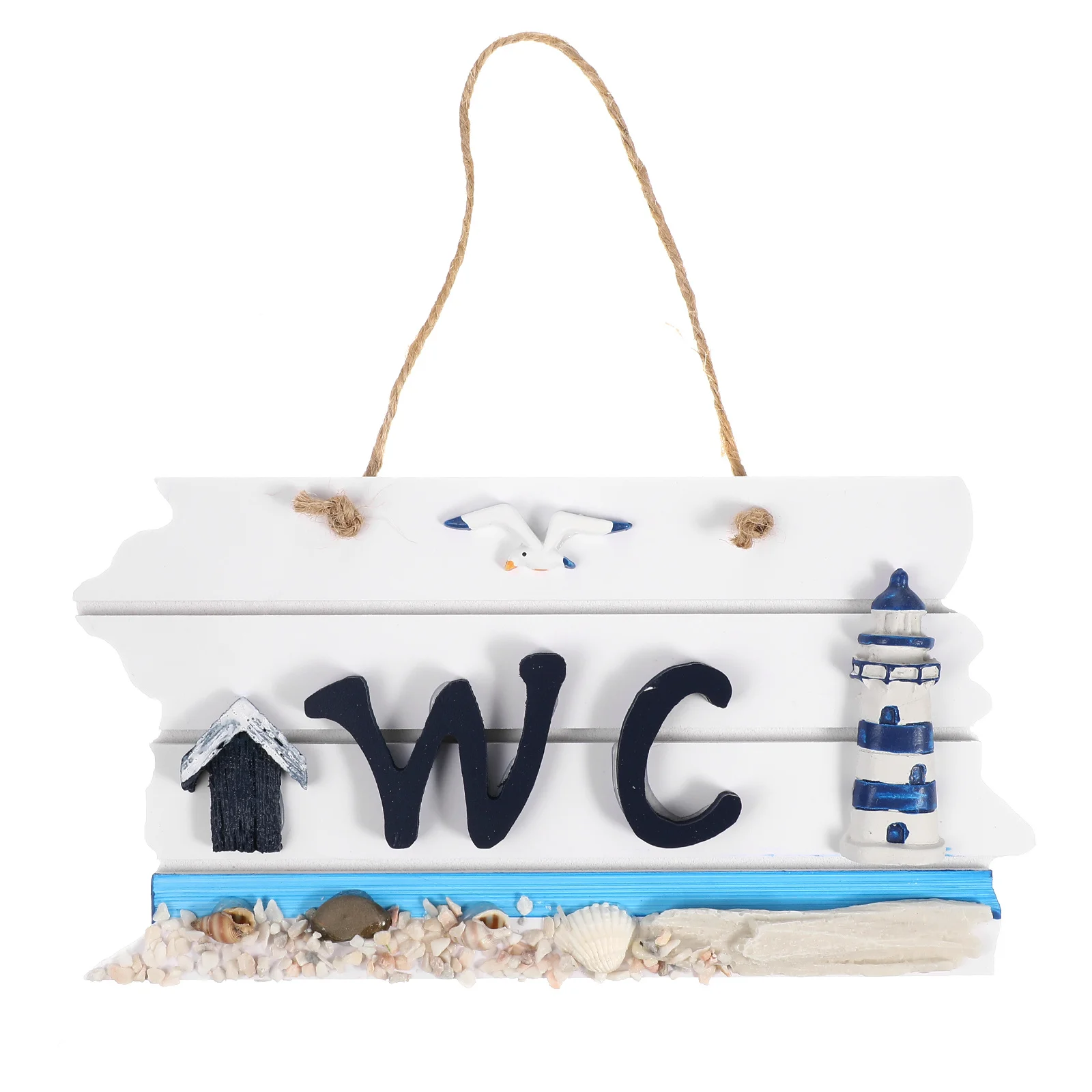 Wooden Lighthouse Wall Hanging Sign Board 22*11.5*3Cm Hand-Painted White Black Mediterranean Style Bathroom Decor Beach Theme Wc