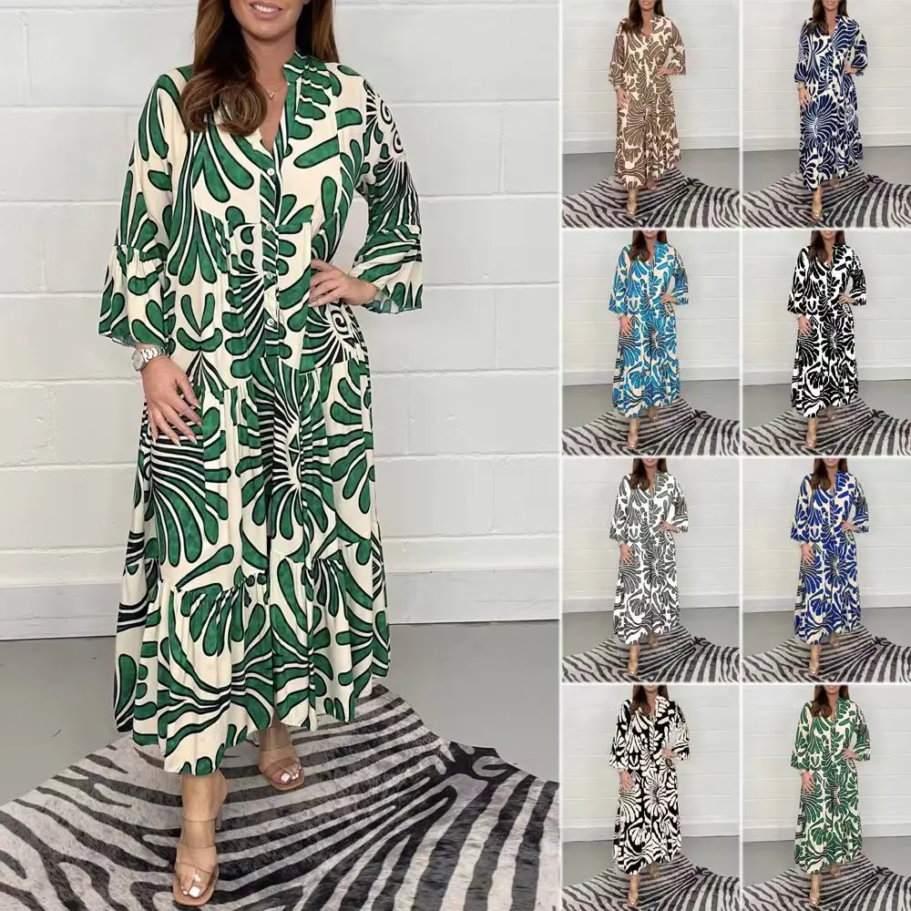 

2024 Autumn/winter new independent station cross-border ladies print loose casual dress