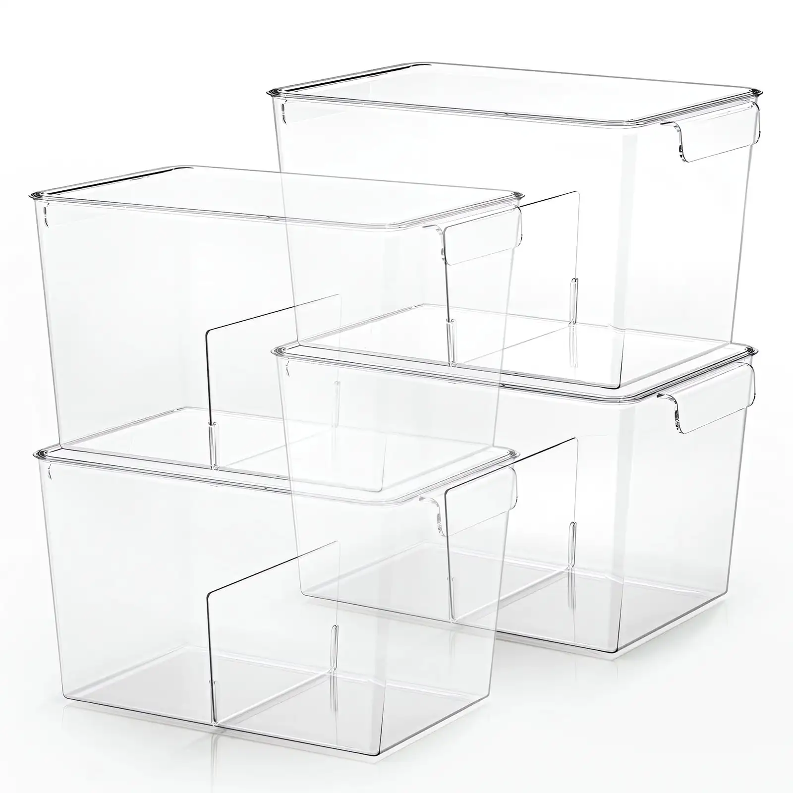 

Stackable Clear Storage Bins with Lids, Large Plastic Storage Bins w Handle, Acrylic Pantry Organization and Storage for Kitchen