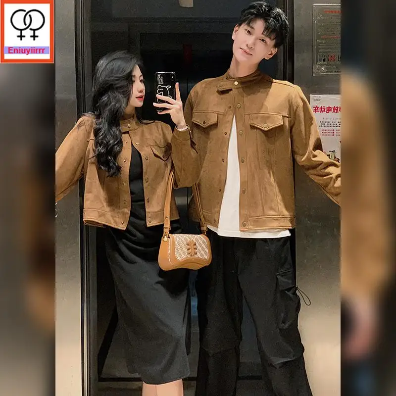 Matching Couple Clothes 2024 Autumn Coats Holiday Honeymoon Outfits Date Female Male Lovers Retro Couple Button Short Jackets