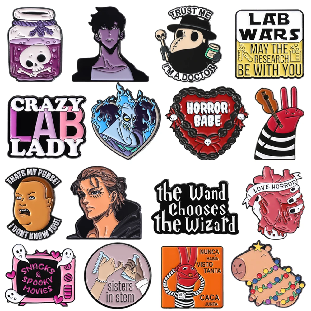 

Horror Ghost Eye Tape Enamel Pins Skull Poison Apple Pins Chemical Anime Rabbit Doctor Crow Badge Backpack Jewelry Gifts For Kid