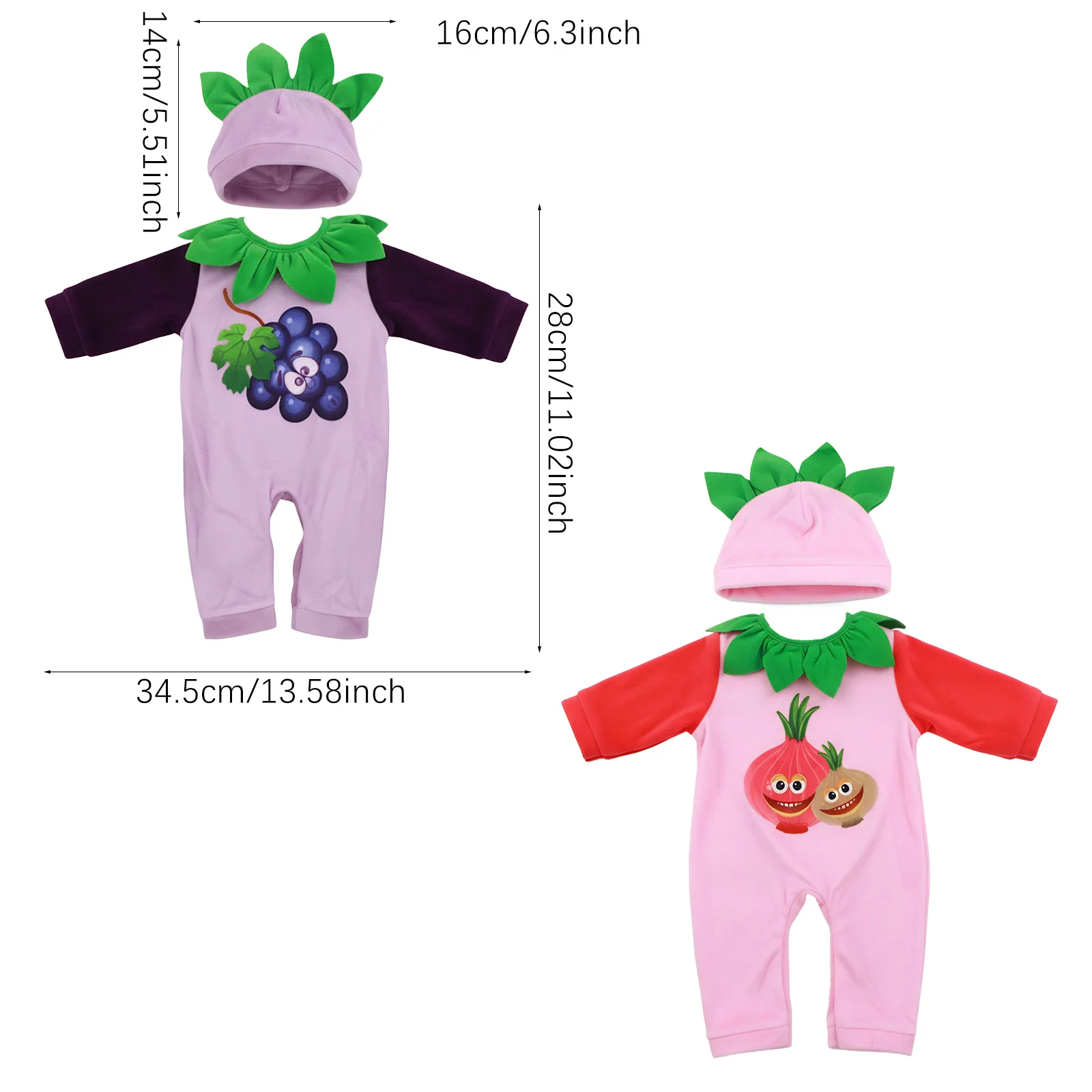 Niedliche Onesie-Puppenkleidung mit Fruchtthema, passend für 17–18 Zoll große Babypuppen und 43–45 cm große NewDolls, Heimdekoration, Babypuppe