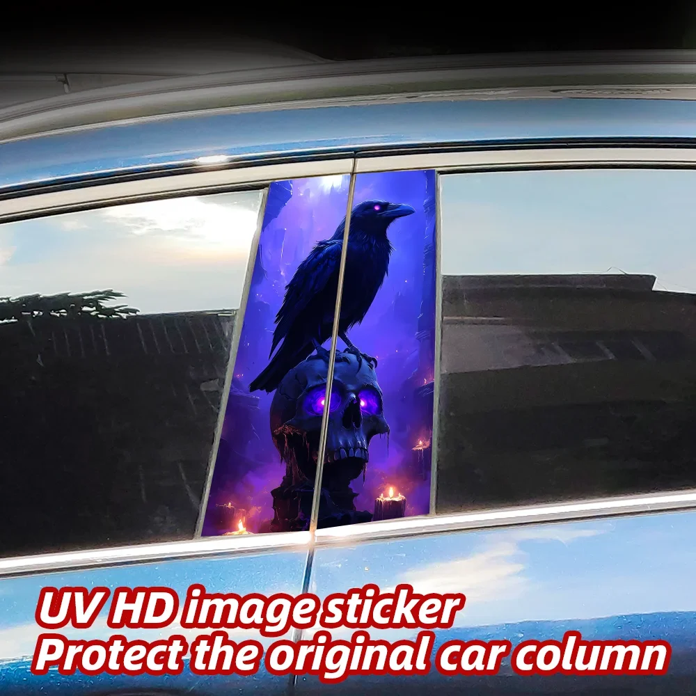

Crow Skull Car Stickers Waterproof Auto B Pillar Decor Cover Scratches Durable Car Door Pillar Sunscreen Vinyl Decal Accessories
