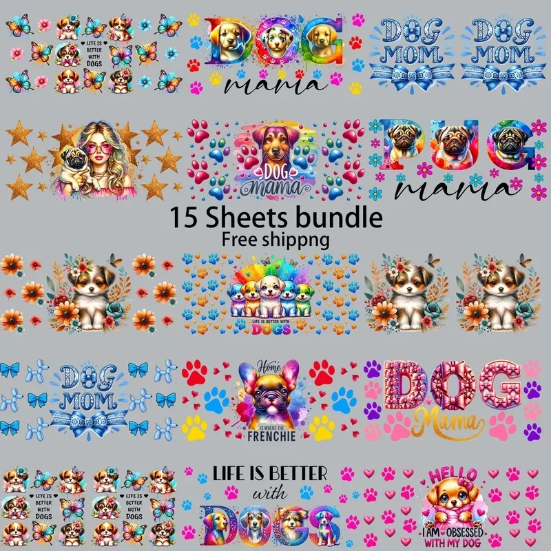 15pcs Freeship Cute Animals 16oz Rub On UV DTF Sticker Waterproof DIY Decals 3D transfers uvdtf tumbler stickers uv dtf cup wrap