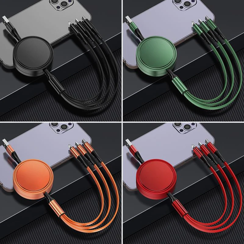 For Chery Jetour DASHING X-1 Plus DTC Tiggo 7 Pro 8 Pro Exeed 2 3x Arriz 6A 3 in 1 USB Cable 100W Fast Charging Cable For iPhone