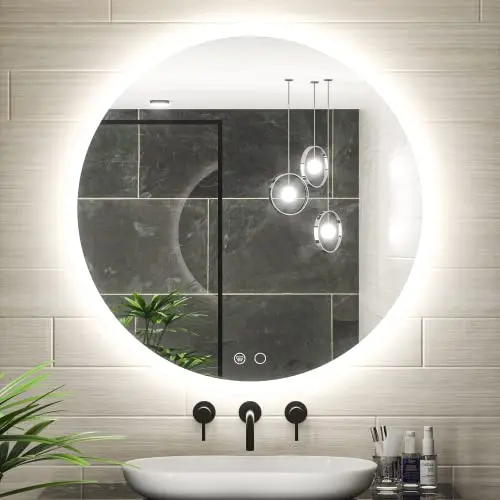 

Round LED Bathroom Mirror Lights 3 Color Temperature Wall Mounted Vanity Makeup Mirror Bathroom Vanity Accessory