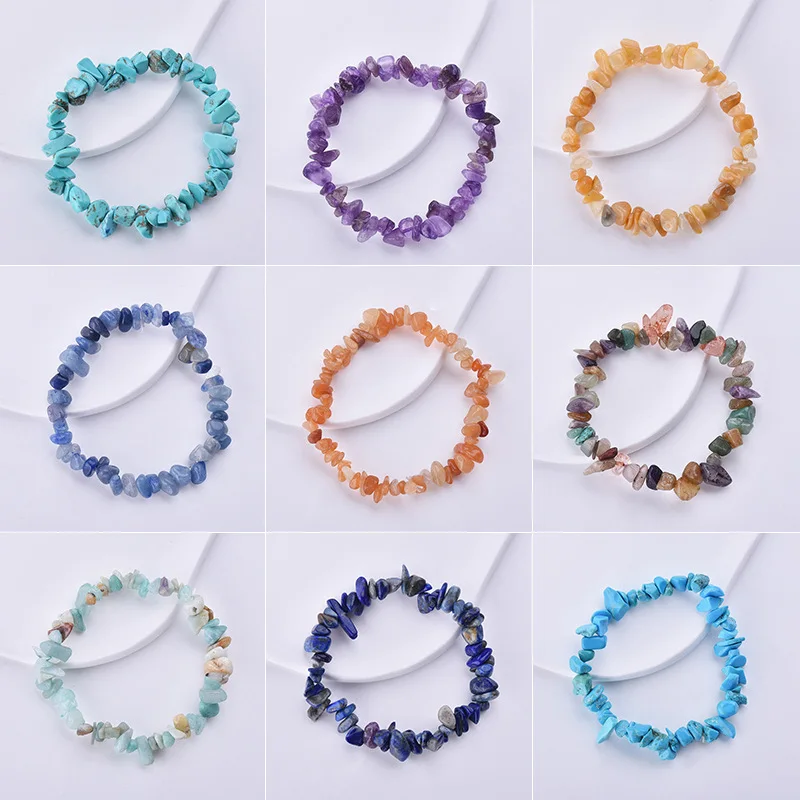 

12pc Irregular Natural Gem Stone Bracelet Chip Beads Nuggets Fluorite Amethyst Rose Crystal Quartz Bracelets Bangles for Women