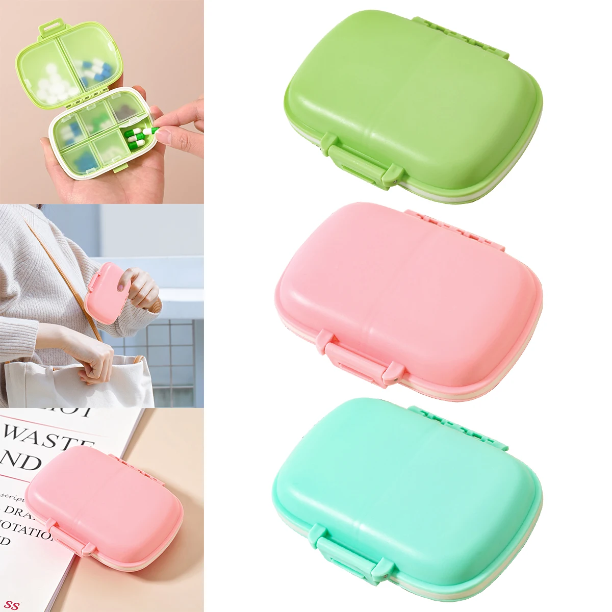 Portable Pills Organizer 8 Grids Mini Tablet Storage Container Weekly Medicine Pill Dispense Box