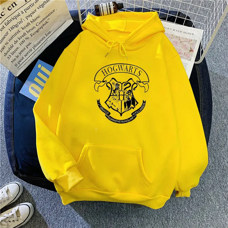 Sudadera con capucha y2k Hogwarts para mujer, suéter de manga larga con estampado de Hogwarts, Tops de lana holgados informales de terciopelo de gran tamaño, Otoño e Invierno