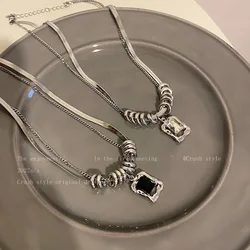 Square Zircon Double Layer Titanium Steel Necklace For Women Men Korean Fashion Sweater Chain Unisex Jewelry Luxury Accessories