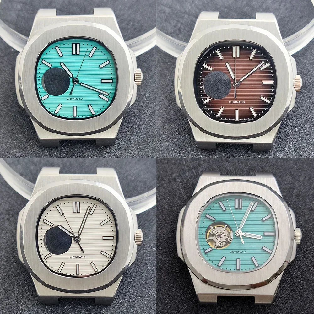 NH38 Case Hollow Dial Hands Stainless Steel Watch Case Bracelet Strap Watch Parts for Nautilus NH38 Automatic Movement Replace
