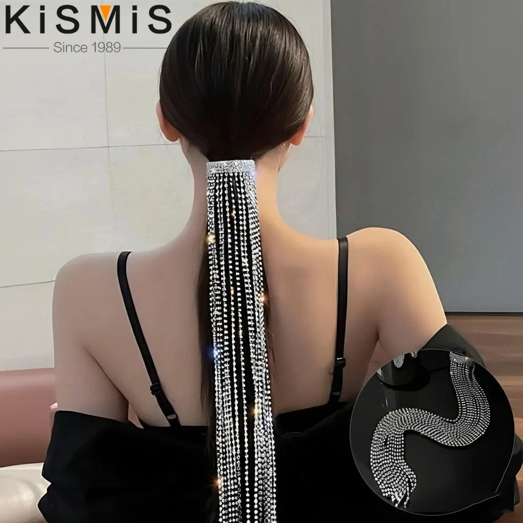 

Exaggerated Sparkling Diamond Fringed Tiara Long Fringed Chain Hair Accessory Spring Clip Ponytail