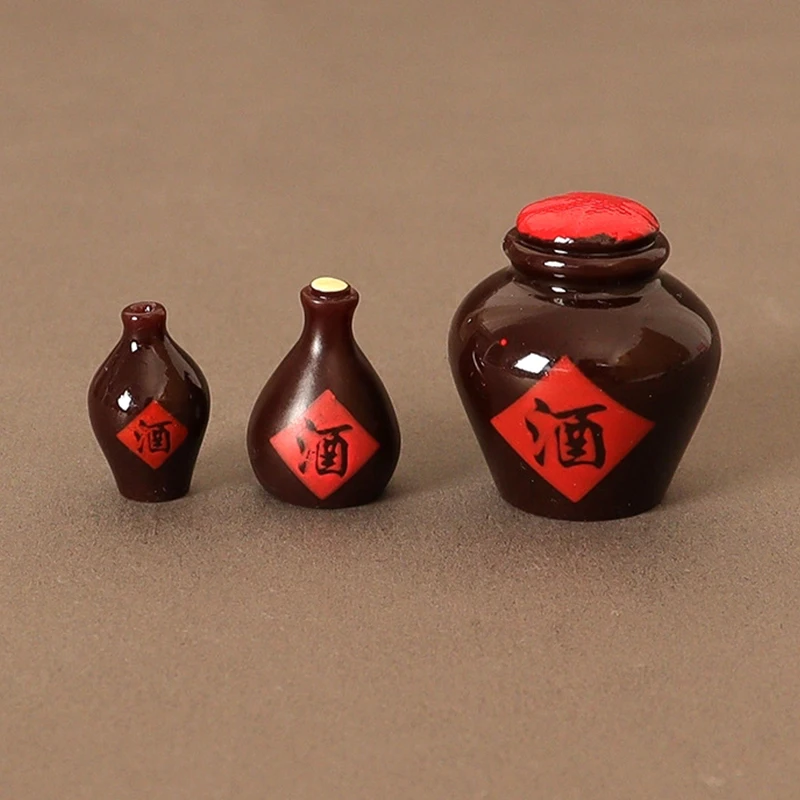 3 Pz/set 1:12 Casa Delle Bambole In Miniatura Barattolo di Vino Retro Vaso di Vino Cinese Tazza di Vino Modello di Decorazione Della Cucina Giocattolo Casa di Bambola Accessori