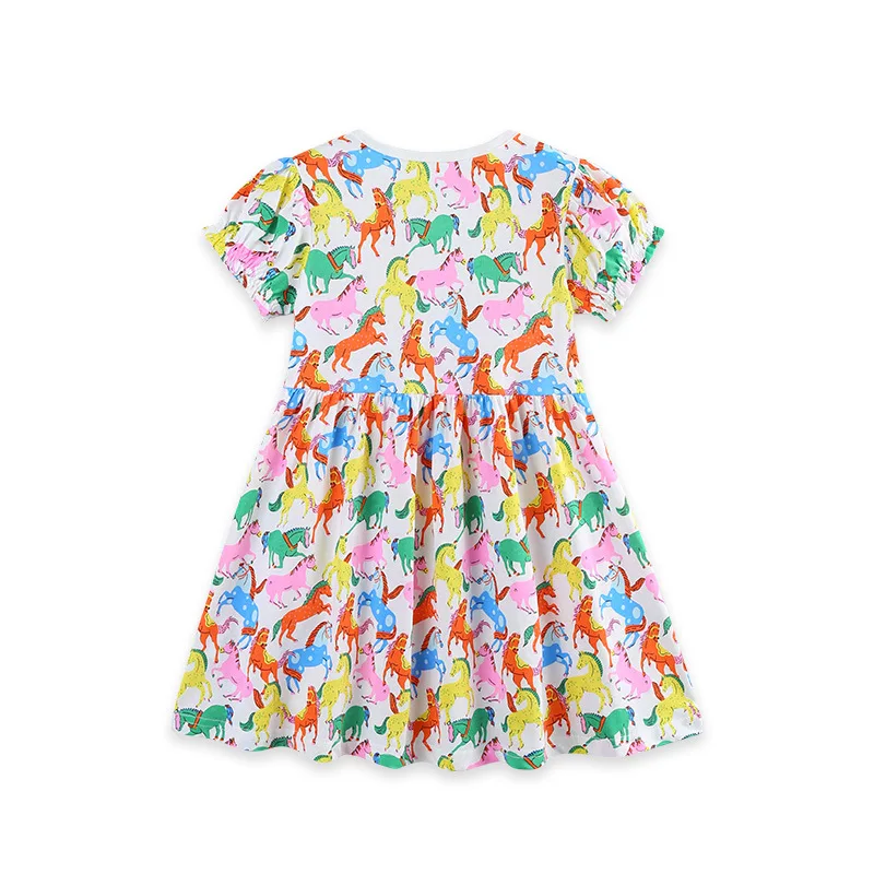 New Summer Children's Clothing: Round Neck Girls' Dress with Cute Cartoon Print, Short Sleeve Princess Dress for Kids