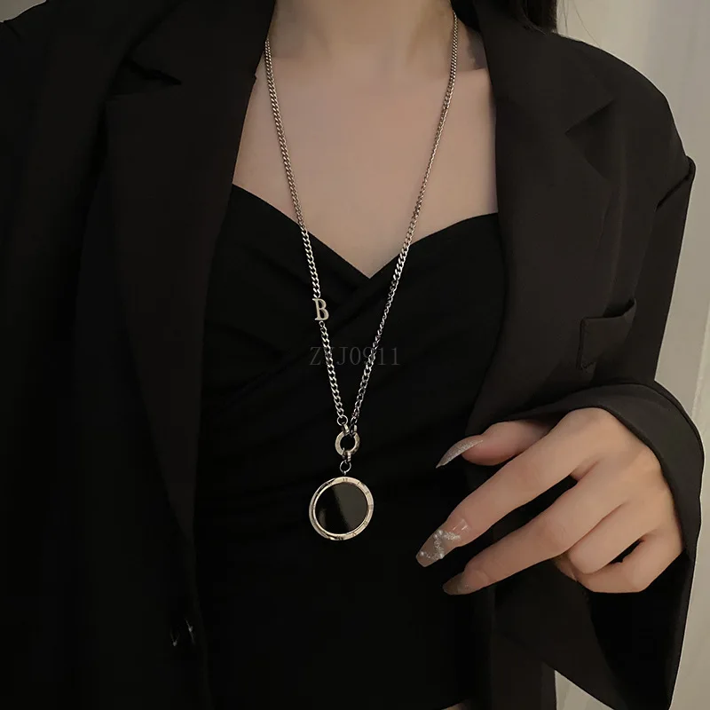 قلادة من الفضة الاسترليني للسيدات، سترة طويلة رقمية عصرية، تصميم فاخر وخفيف الوزن