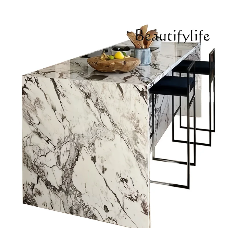 Italian Minimalist Luxury Marble Kitchen Island Dining Table - , Natural Stone Countertop for Open-Concept Kitchen & Modern Home