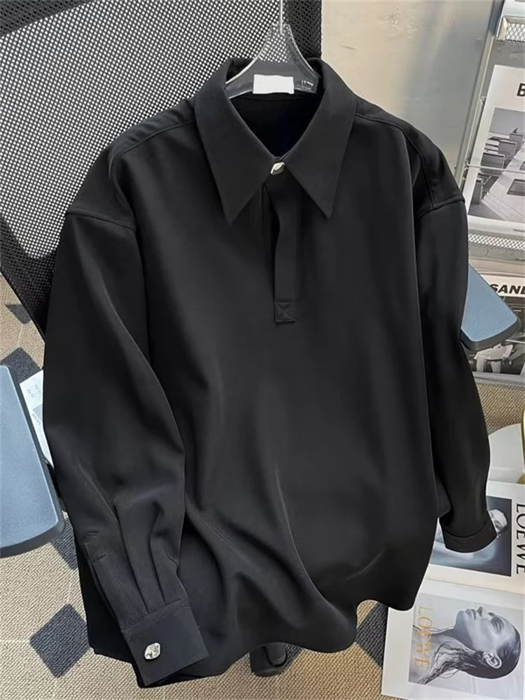 Anti-Wrinkle Long Sleeve Men's Shirt Luxury Feel Plump Drape Loose Fit Thickened Fleece White Autumn Top Iron-Free