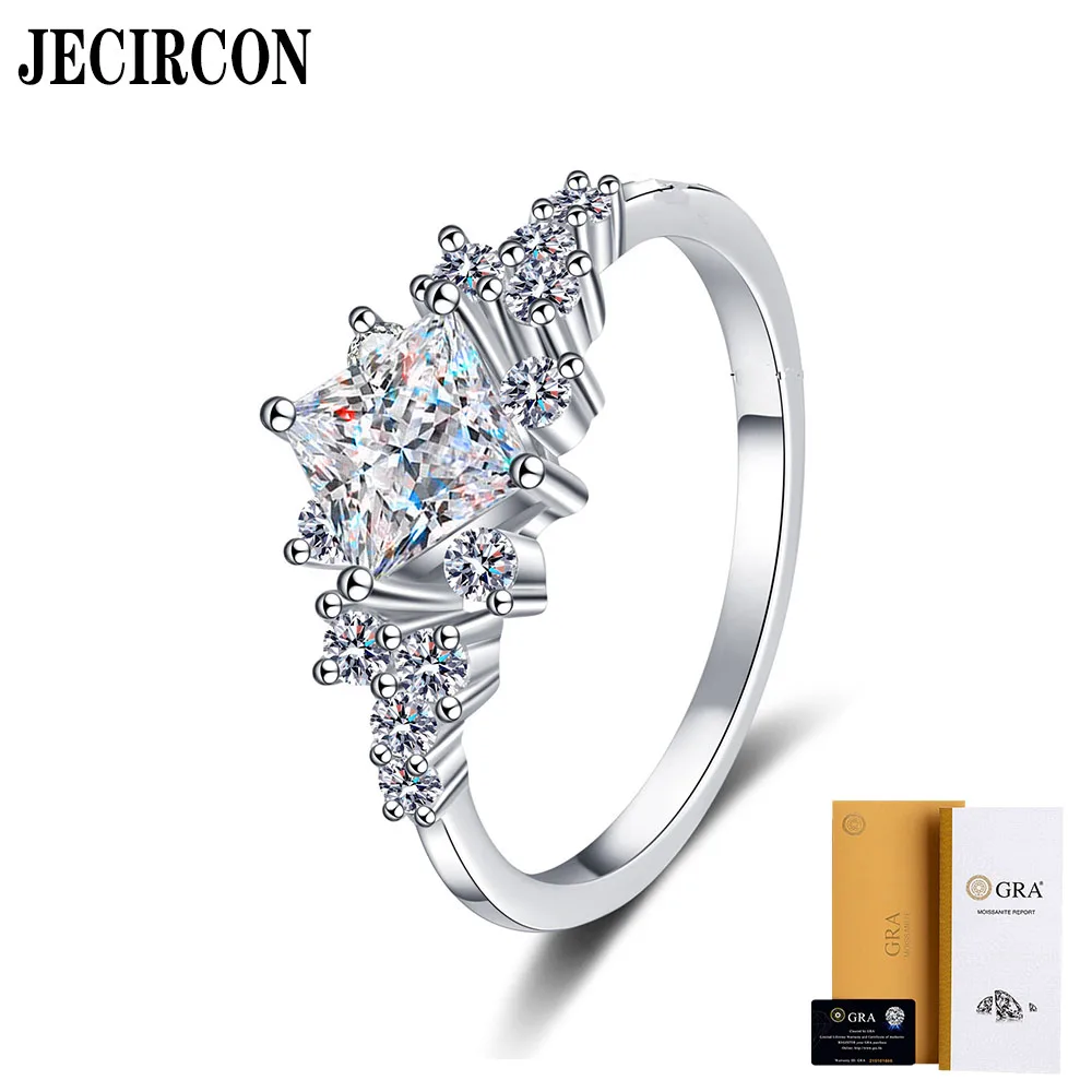 

JECIRCON S925 Sterling Silver Moissanite Ring Female 1ct Square Geometric Design Ring Fashion Light Luxury Wedding Party Jewelry