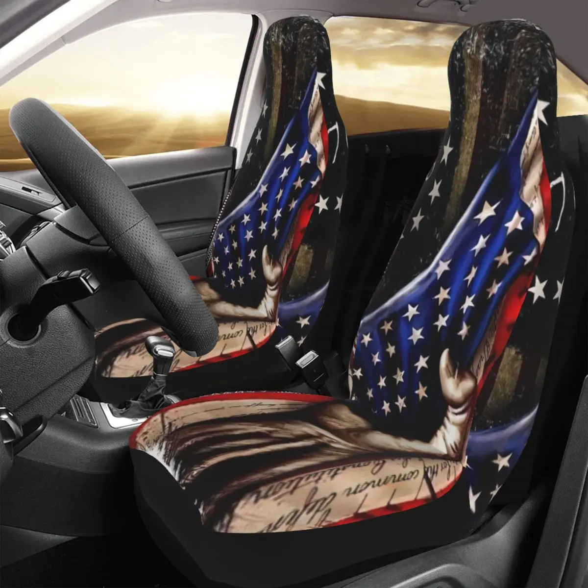 America Flag Car Seat Cover Custom Printing Universal Front Protector Accessories Cushion Set