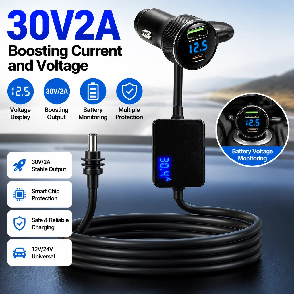 For Starlink Mini Car Adapter with 12V-24V to 30V DC Step Up Converter USB Type C Cigarette Lighter Charger Car Accessories