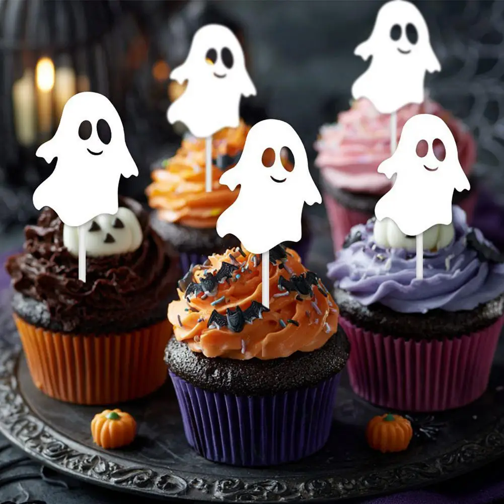 Fun Cake Embellishments for Halloween Halloween Cupcake Toppers Set with Black Spider Skull Bat for Theme Birthday Party