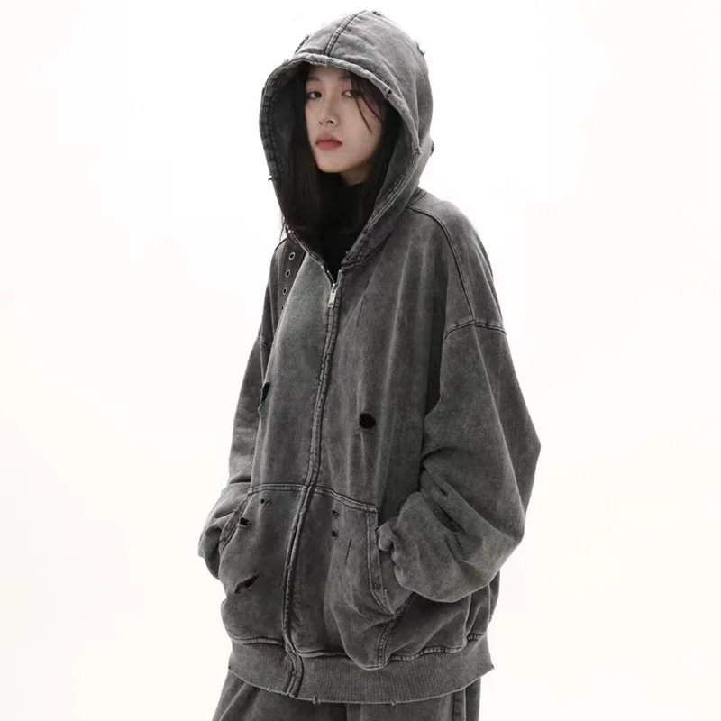 

Y2K Denim Jacket American Style Hoodie Sweatshirts Gothic Vintage Unisex Streetwear Men Punk High Street Oversized Zip Up Hoodie