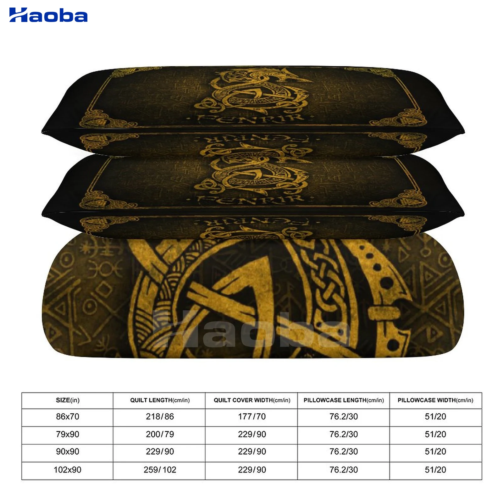 Viking Wolf Norse Print Three Piece Bedding Set Children or Adults for Beds Quilt Covers Birthday Gifts for Women Men