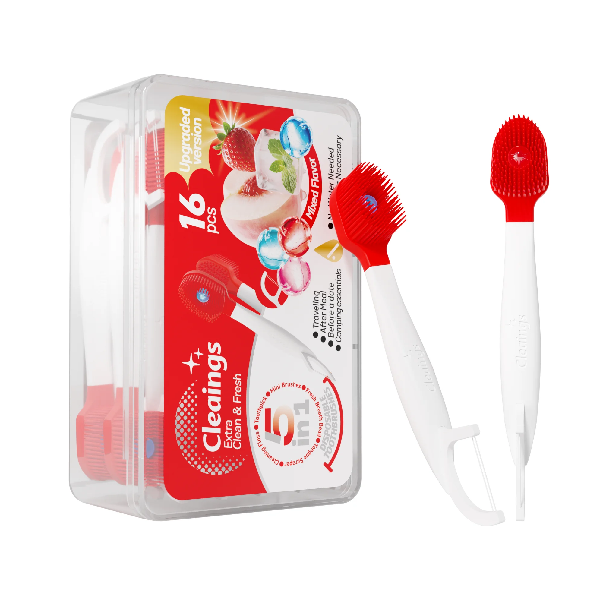 16PCS Mini Burst Bead Toothbrush Bag, No Water Portable Toothbrush No Rinse Design for Travel Outdoor Instant Oral Cleaning
