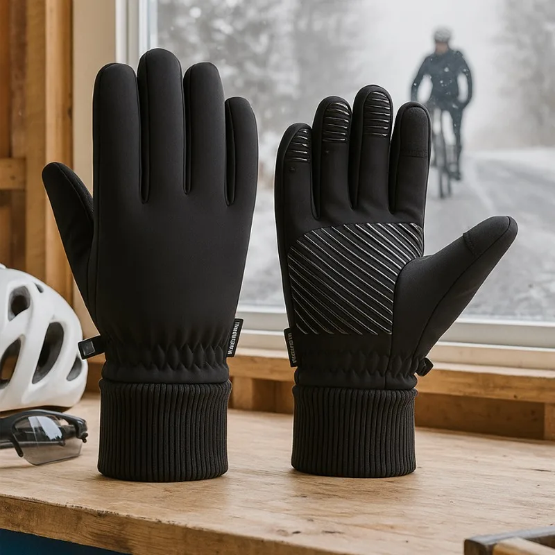 2025年 ブラック 冬用 暖かい サイクリンググローブ 男女兼用 アウトドア 防水 スポーツ ランニング バイク スキー タッチスクリーン対応 フリースグローブ