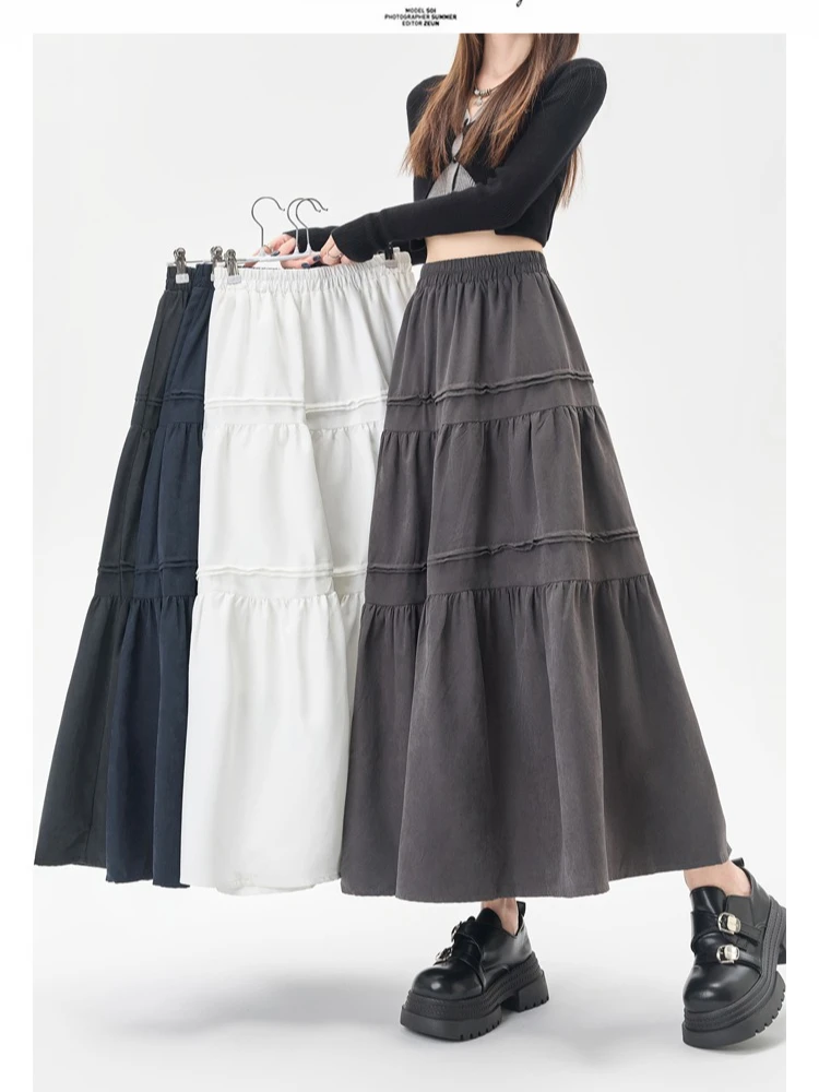 

High Quality Pleated Long Skirt Women Fall Winter High-waisted Large Swing Umbrella Skirt Female Fashion Maxi Streetwear Faldas